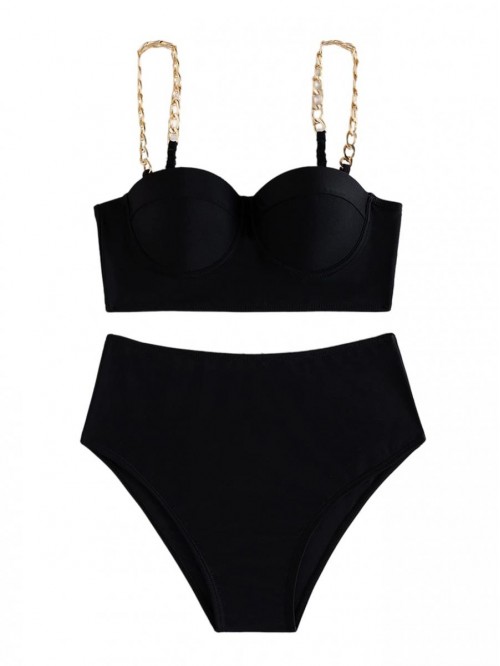 Women's 2 Piece Swimsuit Solid Chain Linked Push U...