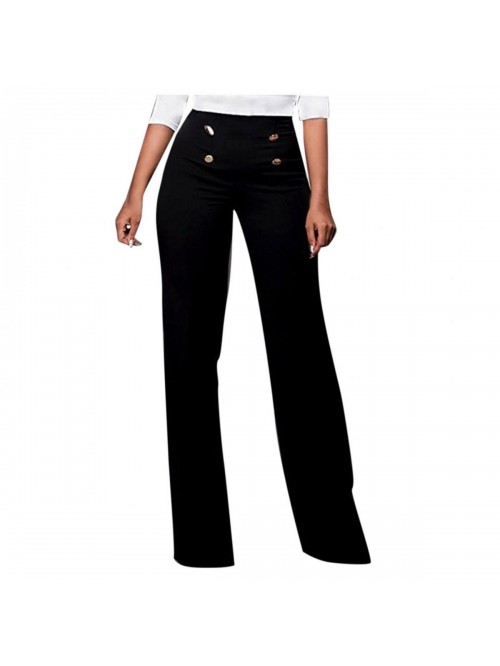 Bootcut Work Pant Solid Color High Waist Straight-...