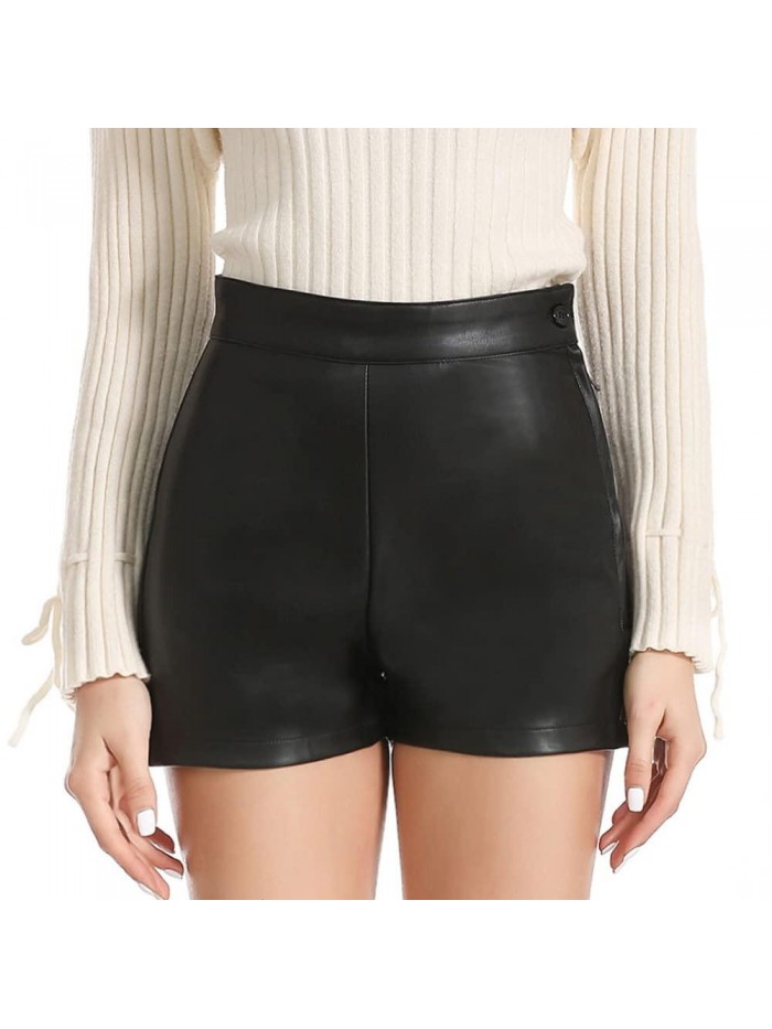 Womens Casual Wide Leg Shorts High Waisted Faux Leather Shorts 