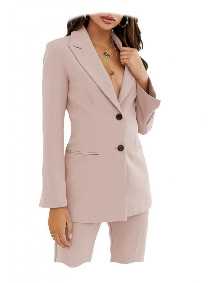 2 Pieces Suits Casual Office Lady Notch Lapel Single Breasted Business Suit Set Slim Fit (Blazer+ Pant) 