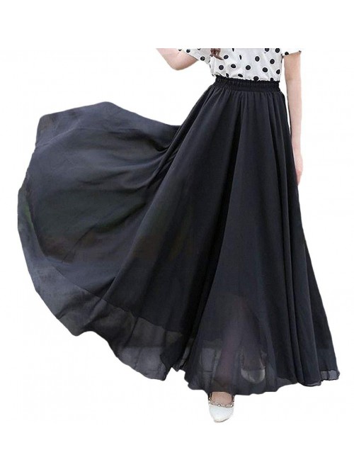 Womens Chiffon Retro Long Maxi Skirt Beach Ankle L...