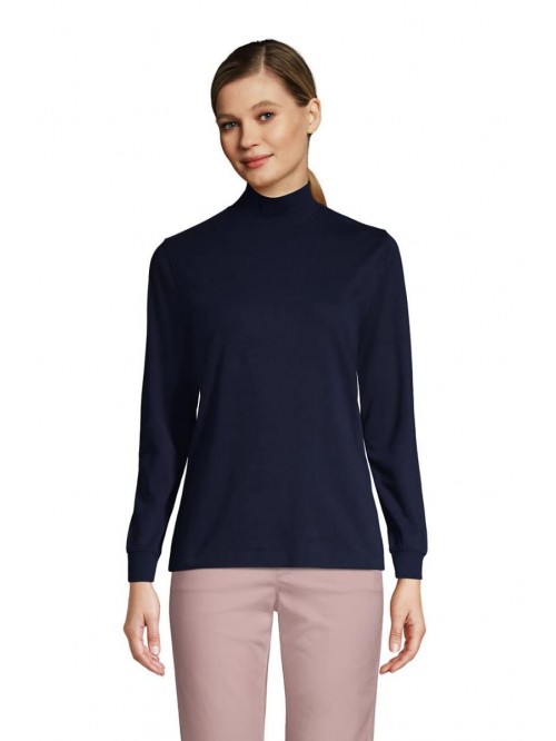 Women's Relaxed Cotton Long Sleeve Mock Turtleneck...