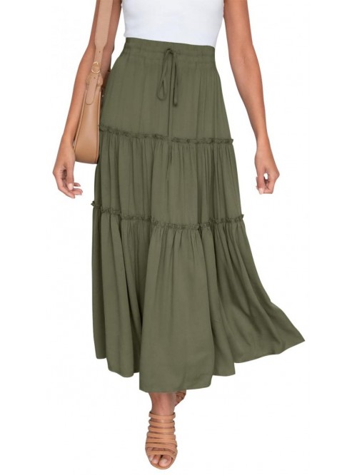 Womens High Waisted Midi Maxi Skirt Boho A-Line Ru...