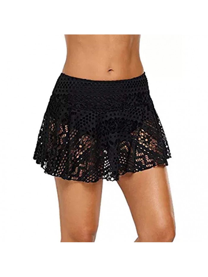 Crochet Lace Skirted for Women's Hollow Out Tankini Bottom Swimsuit Board Shorts Skirt Solid Swim Skort Swimdress 