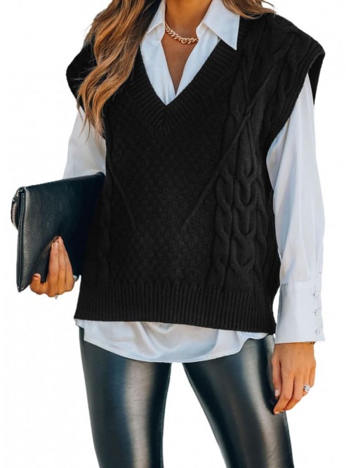 Sweater Vest Women Knitted V Neck Oversized Sweate...