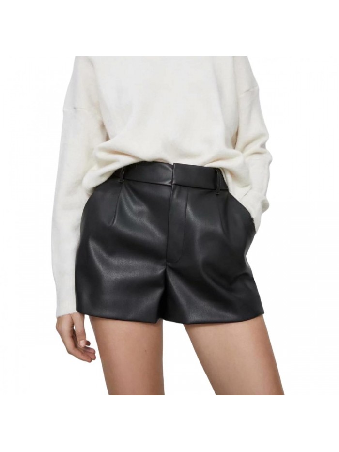 Autumn and Winter Fashion Women's Shorts Retro Pu Leather Shorts High Waist Shorts Women Office Shorts 