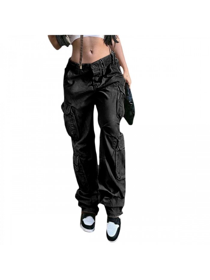 Baggy Cargo Pants High Waist Wide Straight Leg Punk Grunge Hip Hop Cargo Jeans Aesthetic  