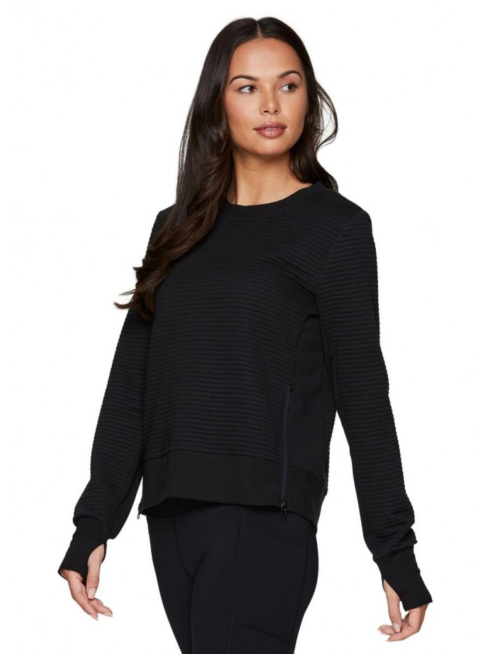 Active Women's Fashion Lightweight Ribbed Pullover Sweater With Side Zippers 