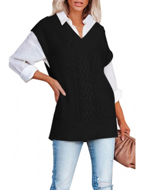 Women's Sweater Vest V Neck Cable Knit Sweaters Lo...