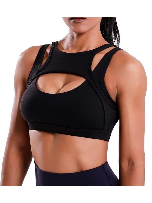 Sports Bra for Women Sexy Push Up Cutout Crop Work...