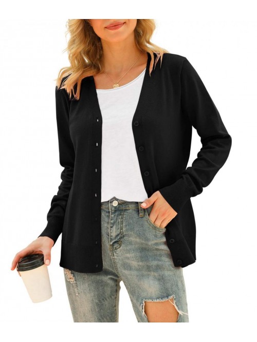 Women's V Neck Button Down Knitwear Long Sleeve So...