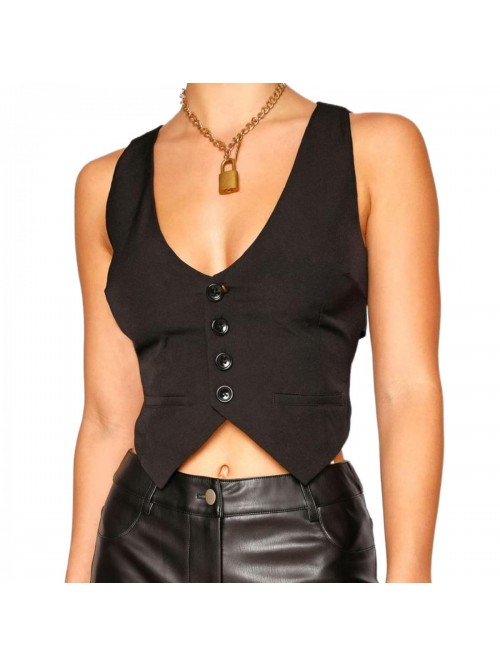 Button Waistcoat Vest Dressy Crop Corset Bustier R...