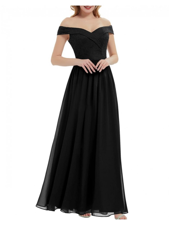 Women's Off Shoulder V-Neck Formal Dresses Wedding Gowns Elegant Evening Cocktail Long Dresses for Party 