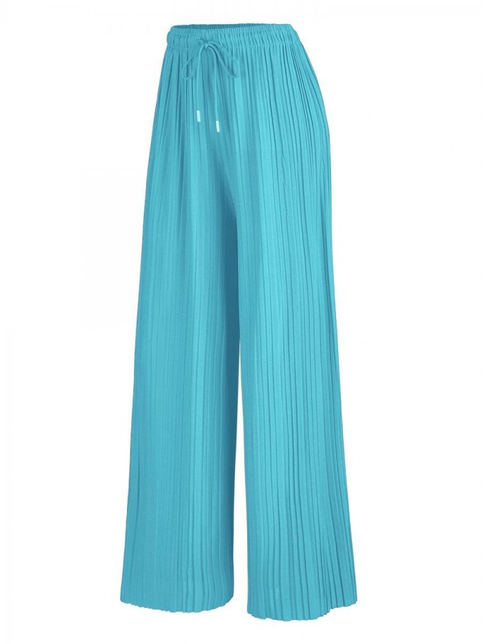 By Johnny Women's Pleated Wide Leg Palazzo Pants with Drawstring 