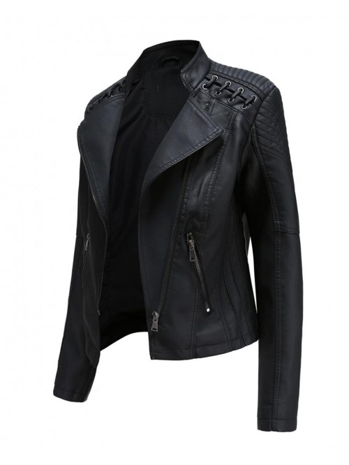 Women's Faux Leather Moto Biker Jacket Slim PU Plu...