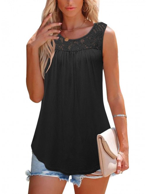 Women Summer Lace Pleated Flowy Tank Tops Loose Ca...