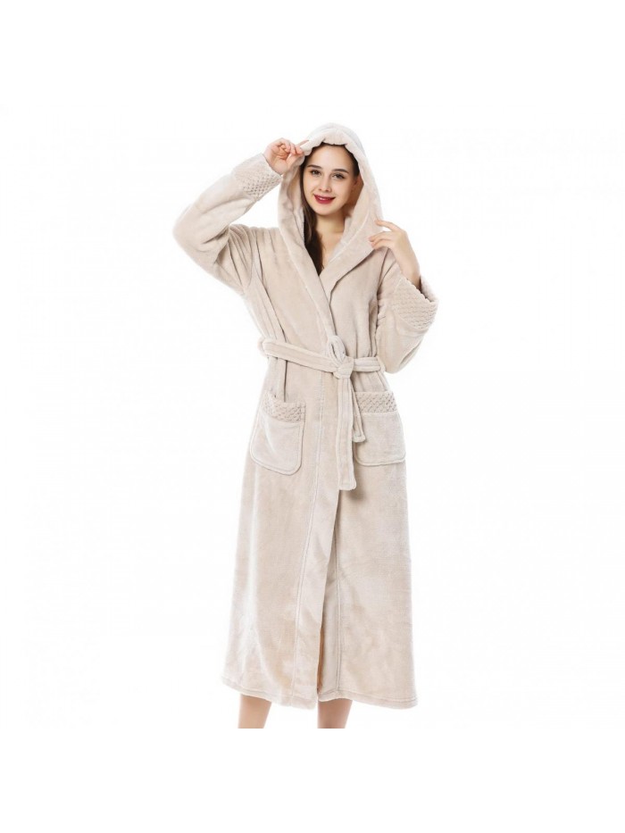 Bathrobe for Women Soft Warm Fleece Robe Comfort Housecoat Comfy Shawl Collar Winter Long Pajamas Sleepwear Nightgown 