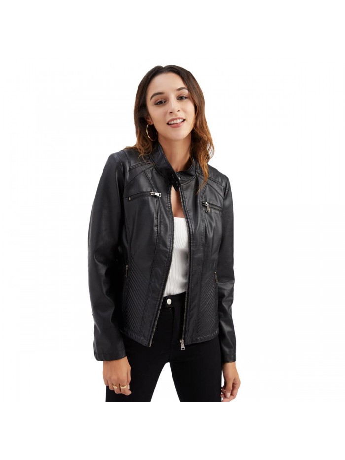 Faux Leather Jacket Women Slim Fit Soft Moto Jacket 