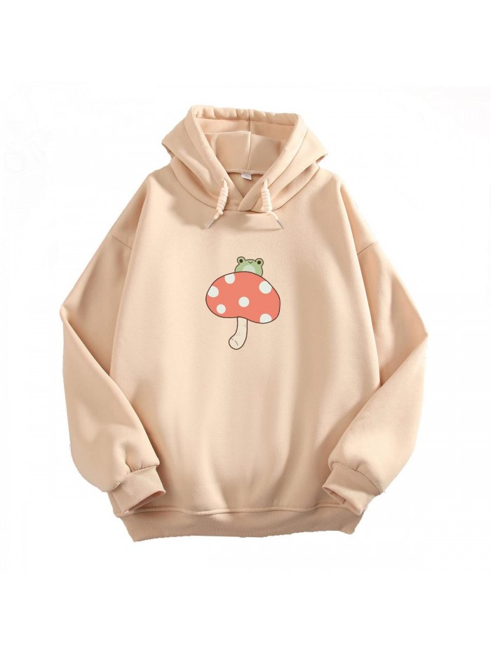 Women Cute Frog Sweatshirt Kawaii Mushroom Hoodie for Teen Girls Aesthetic Cottagecore Clothes Feminino Hoodies 