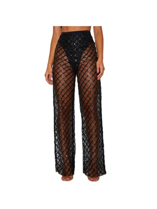 Sexy See Through Fishnet Pants High Waist Sheer Me...