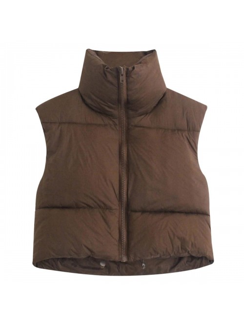 Women's Crop Padded Vest Stand Collar Lightweight ...