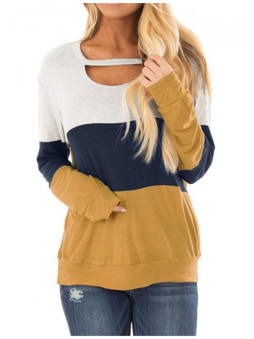 Women's Long Sleeve Tunics Color Block Cutout Swea...