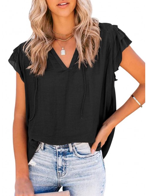 Womens V Neck Ruffle Tops Casual Sleeveless Shirts...