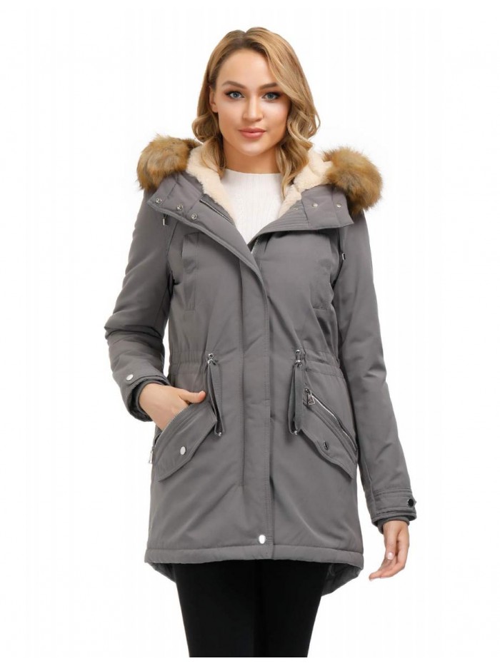 Matrix Women's Hooded Warm Winter Parka Coat Fleece Lined Long Thichkened Winter Jacket with Faux-fur Ruff 