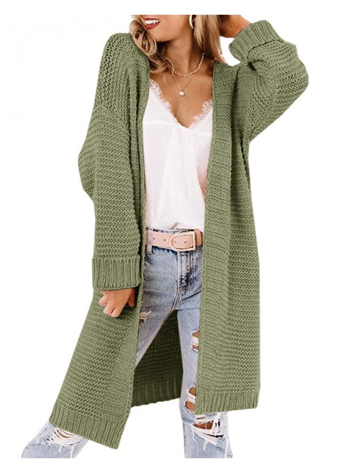 Plus Size Open Front Chunky Knit Long Cardigans Long Sleeve Tie Waist Casual Loose Sweaters 