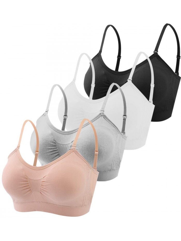 4 Pieces V Neck Padded Bralette Cami Bra Wireless Tank Top Bra Sports Bra with Adjustable Straps 