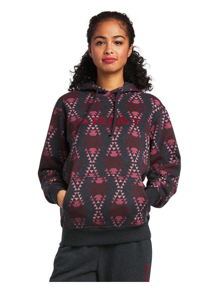 Women's Charcoal R.E.A.L. Southwestern Print Hoodie Pullover Sweatshirt 