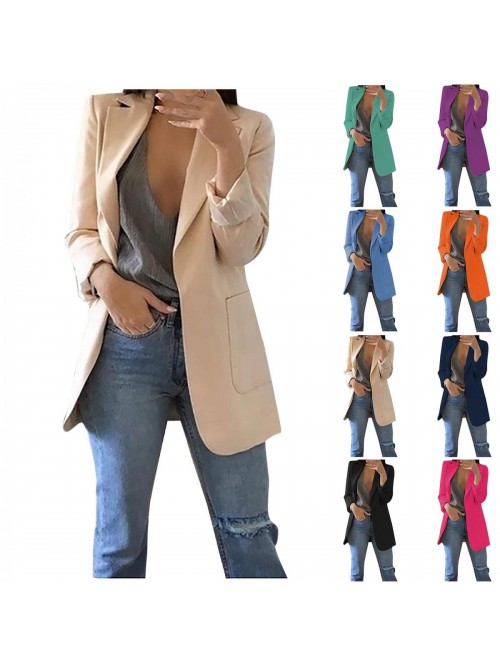 Long Blazer Casual Long Sleeve Lapel Button Slim W...