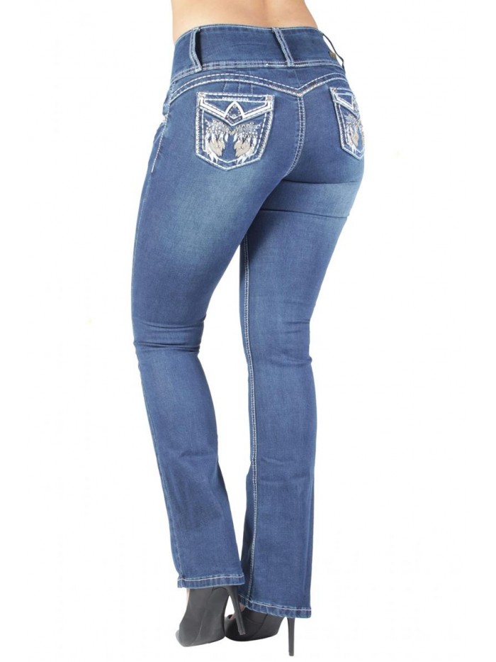 Juniors Colombian Design Butt Lift Push Up Mid Waist Boot Leg Jeans (3665) 