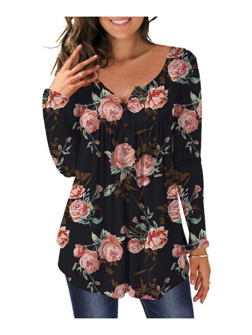 Women's Floral Tunic Tops Casual Blouse V Neck Lon...