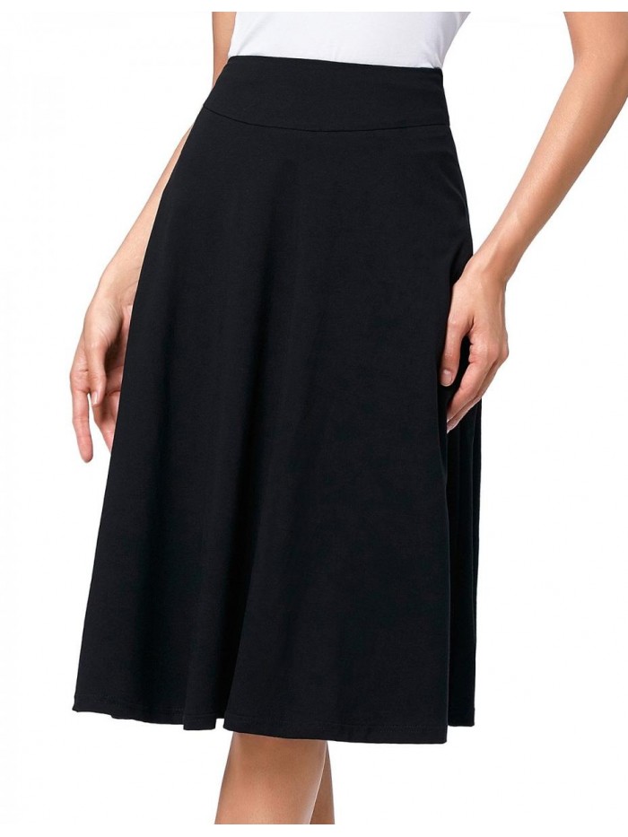 Kasin Flared Stretchy Midi Skirt High Waist Jersey Skirt for Women 