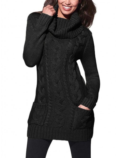 Womens Turtleneck Long Sleeve Elasticity Chunky Ca...