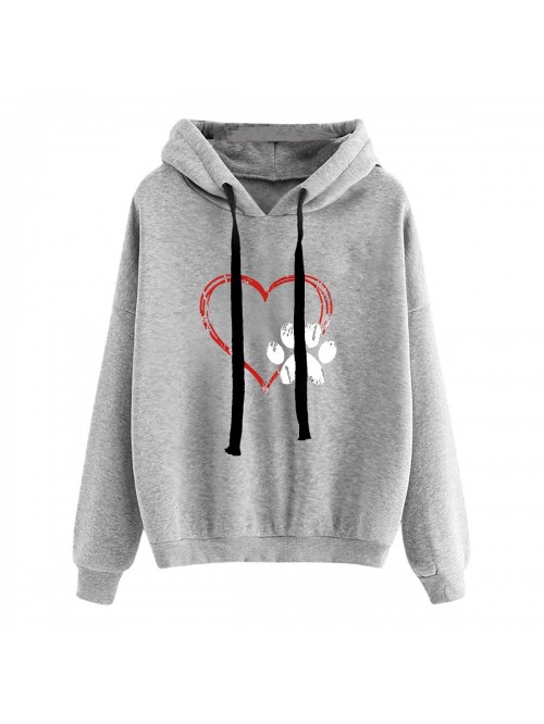 Sweatshirts for Women Heart Dog Paw Print Hoodies ...