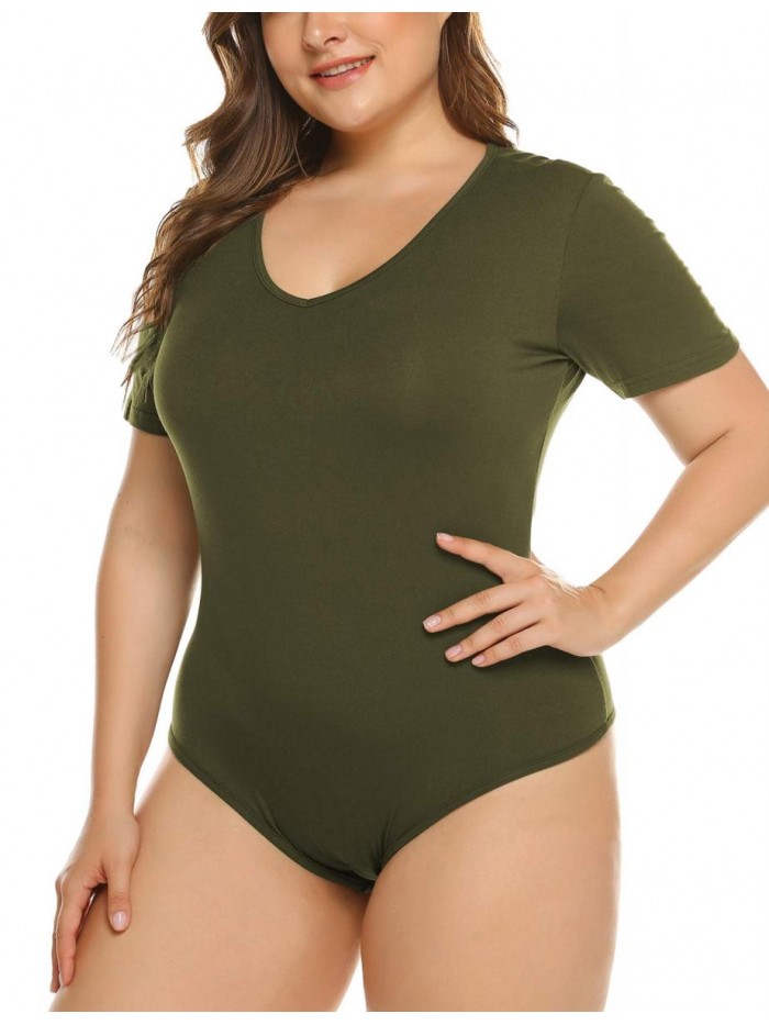 Women's Bodysuit Plus Size Short Sleeve Scoop Neck Bodysuit Basic Top T Shirt Leotards Jumpsuits 