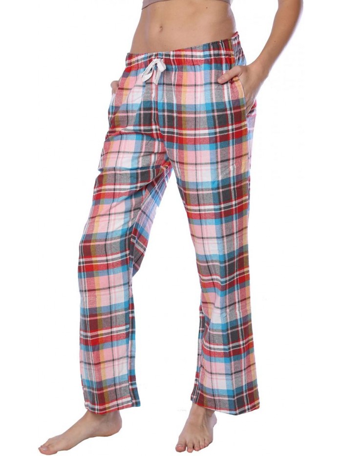 Flannel Pajama Pants-Plaid Lounge Pants, Cotton Blend Pajama Bottoms with Pockets 