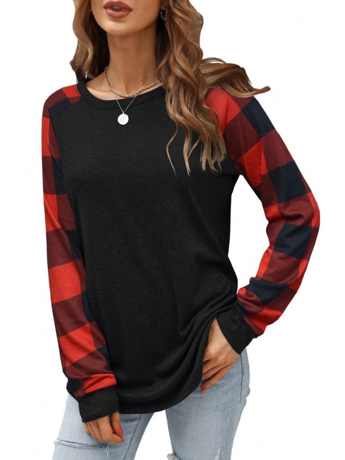 Womens Long Sleeve Shirts Crew Neck Pullover Sweatshirt Pattern Raglan Casual Tunic Tops 