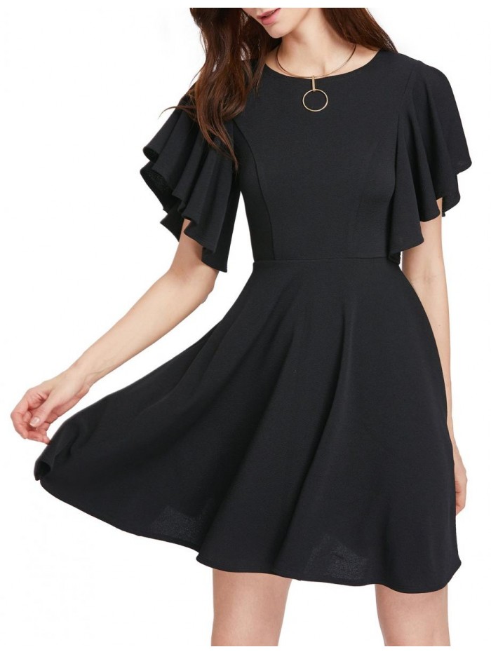 Women's Stretchy A Line Swing Flared Skater Cocktail Party Dress 