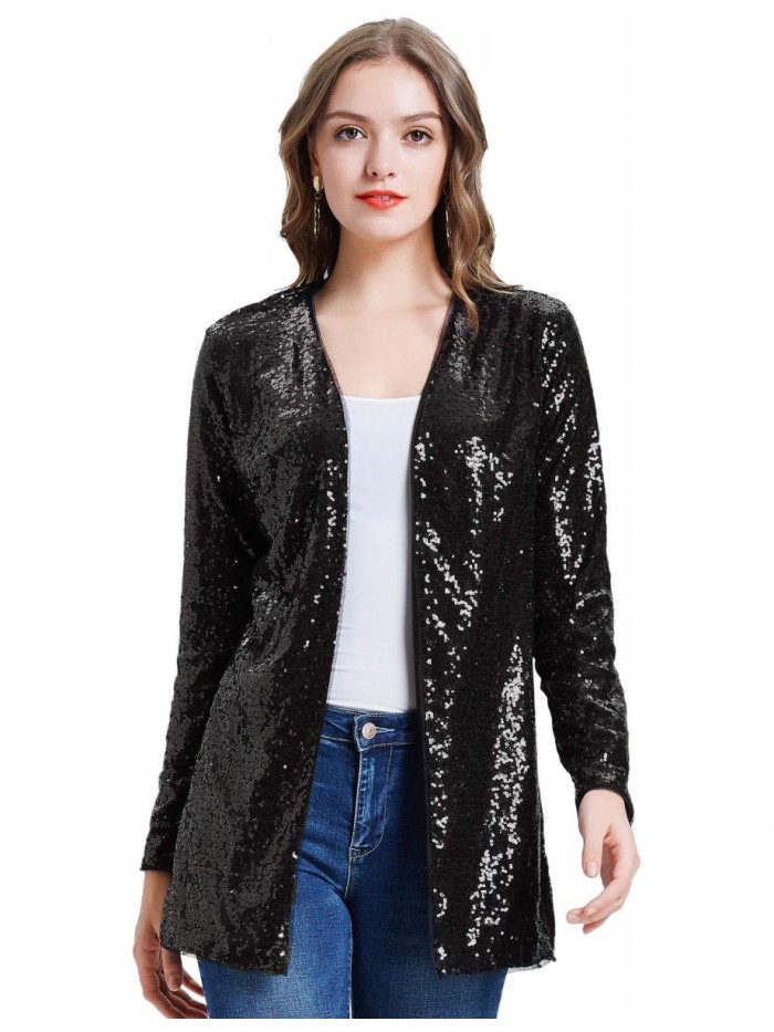 KOLE Women's Sequin Jacket Open Front Blazer Casual Long Sleeve Cardigan Coat S-XXL 