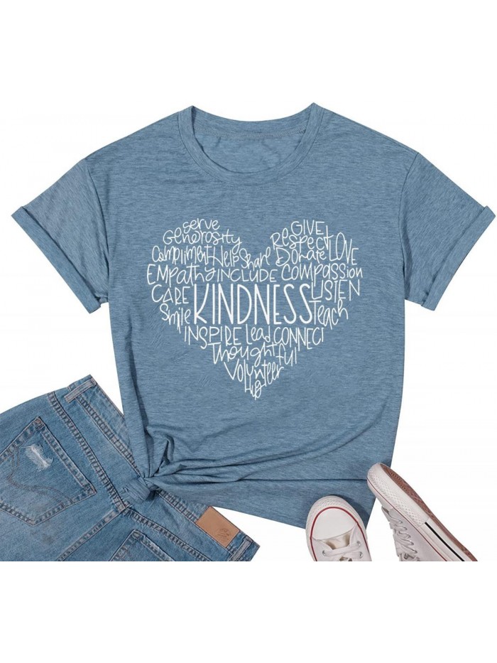 Kindness Shirts Love Heart Graphic Tees Inspirational Letter Printed Be Kind Funny Casual Short Sleeve Tops 