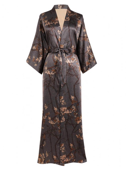 Long Kimono Robe Satin Sleepwear Gradient Watercol...