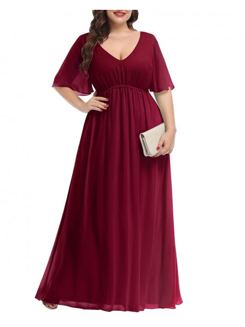 Fashion Women's Plus Size Chiffon Double V-Neck Em...