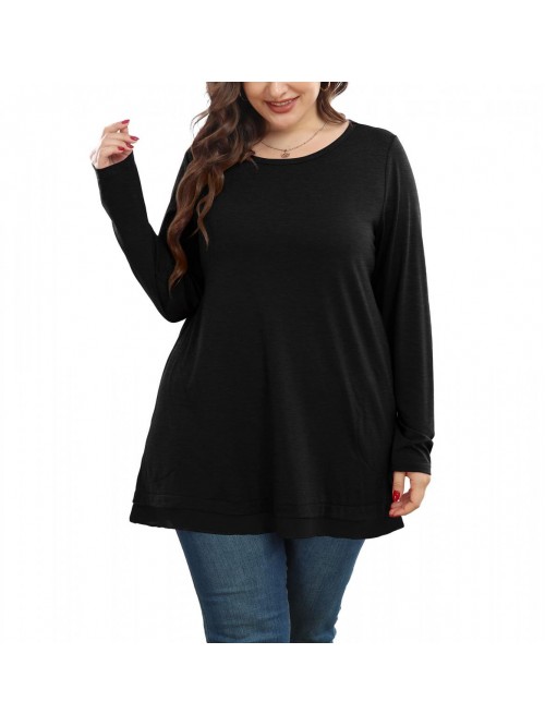 Women's Plus Size Casual Tunic Top - Long Sleeve P...