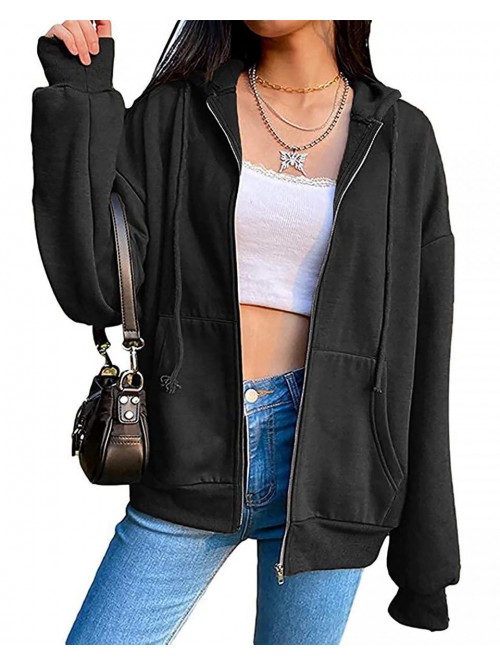 Zip Up Hoodie Long Sleeve Fall Oversized Sweatshir...