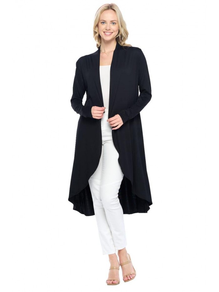 Liev Women's Open Front Curved Round Hem Long Sleeve Extra Long Duster Flowy Drape Cardigan 