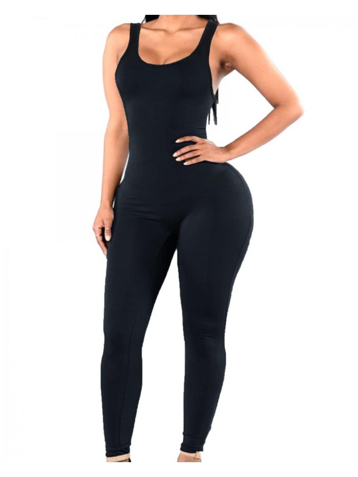 Sexy Bodycon Jumpsuit for Women Tank Top Sleeveless Tight One Piece Jumpsuit Romper Playsuit Bodysuits Long Pants 