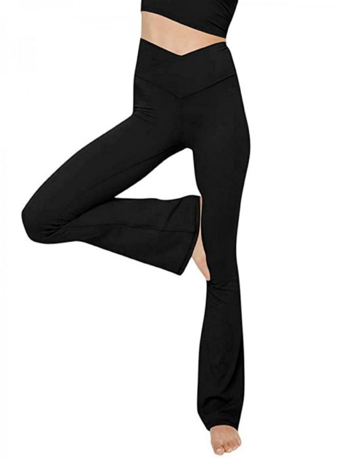 Womens Crossover Flare Leggings High Waisted Casual Cute Stretchy Full Length Workout Elegant Yoga Pants 